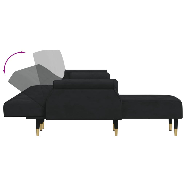 Slaapbank L-vormig 271x140x70 cm fluweel zwart