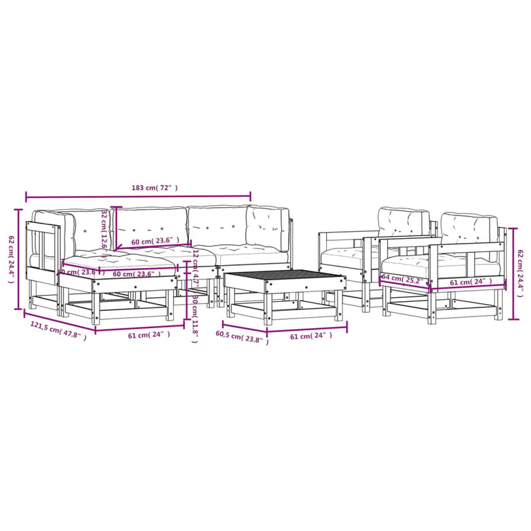 7-delige Loungeset met kussens massief hout wit MeubelReus