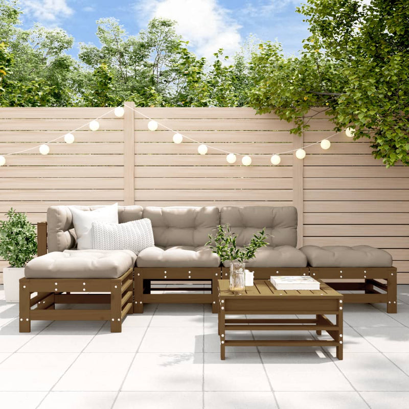 6-delige Loungeset met kussens grenenhout honingbruin MeubelReus