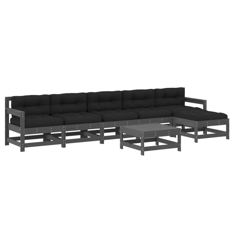 7-delige Loungeset met kussens massief hout grijs MeubelReus