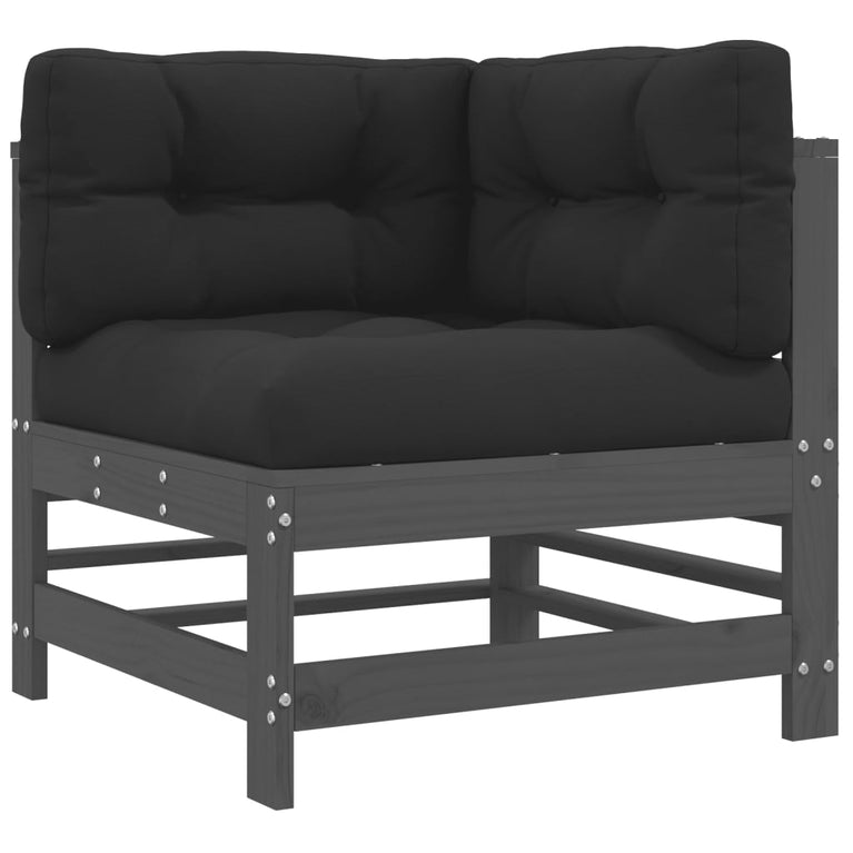 3-delige Loungeset met kussens massief hout grijs MeubelReus