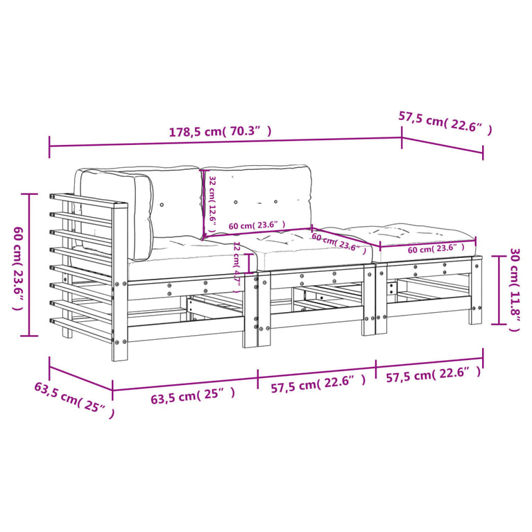 3-delige Loungeset met kussens massief douglashout MeubelReus