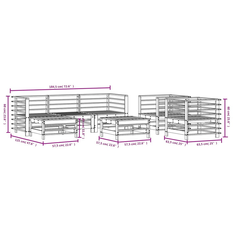 7-delige Loungeset massief grenenhout