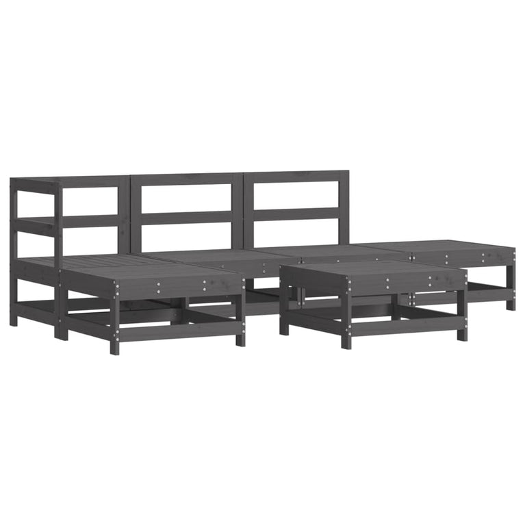 6-delige Loungeset massief grenenhout grijs