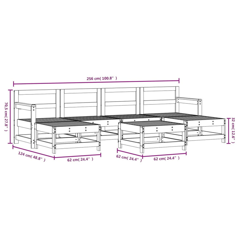 7-delige Loungeset massief grenenhout wit