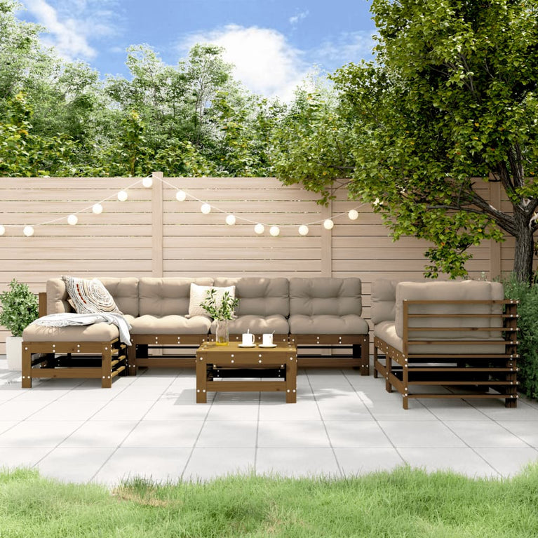 8-delige Loungeset massief grenenhout honingbruin