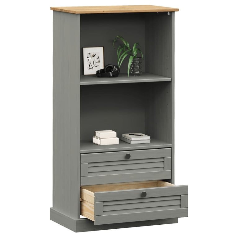 Boekenkast VIGO 60x35x114,5 cm massief grenenhout grijs MeubelReus