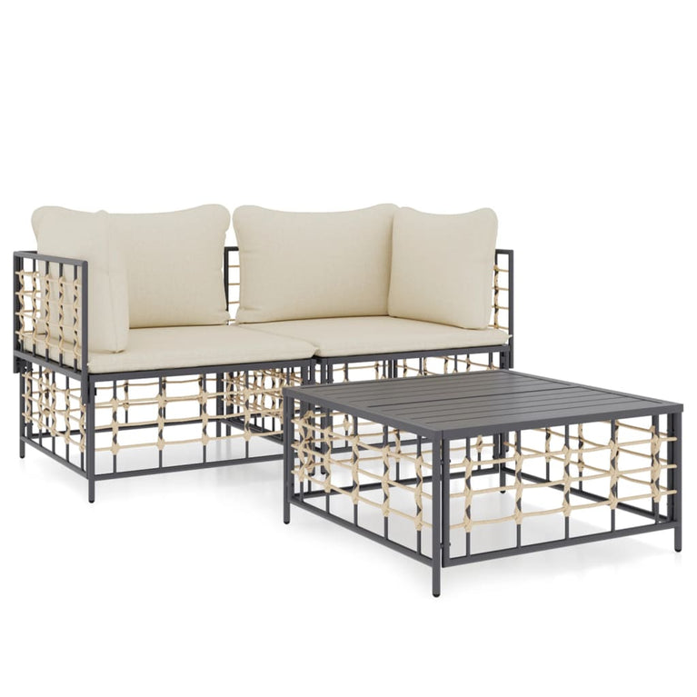 3-delige Loungeset met kussens poly rattan antracietkleurig MeubelReus