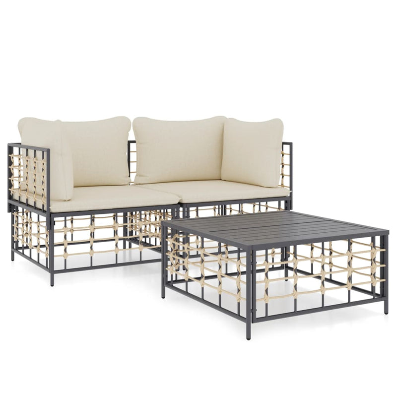 3-delige Loungeset met kussens poly rattan antracietkleurig MeubelReus