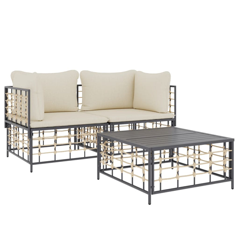 3-delige Loungeset met kussens poly rattan antracietkleurig MeubelReus
