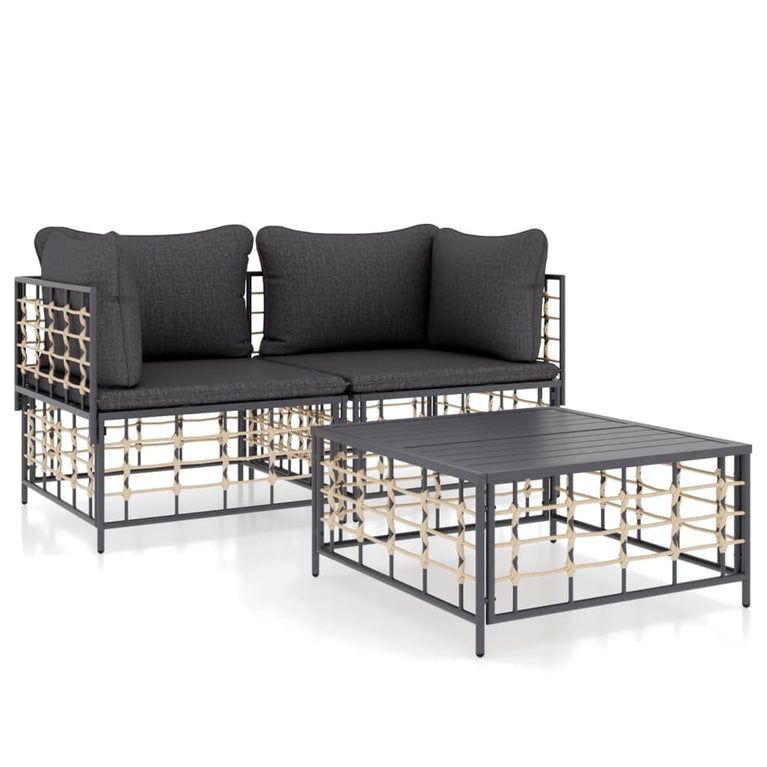 3-delige Loungeset met kussens poly rattan antracietkleurig MeubelReus