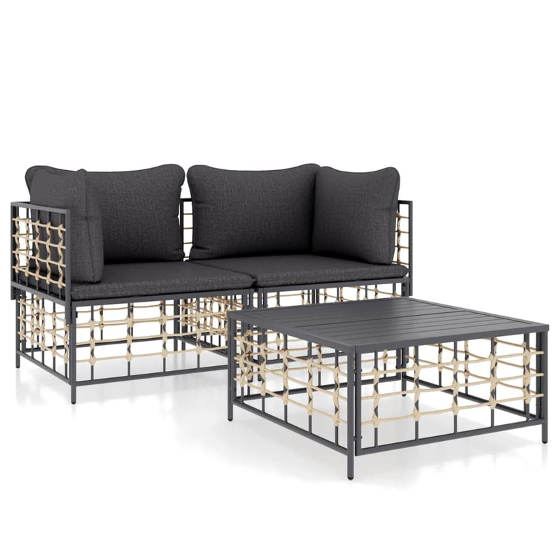 3-delige Loungeset met kussens poly rattan antracietkleurig MeubelReus