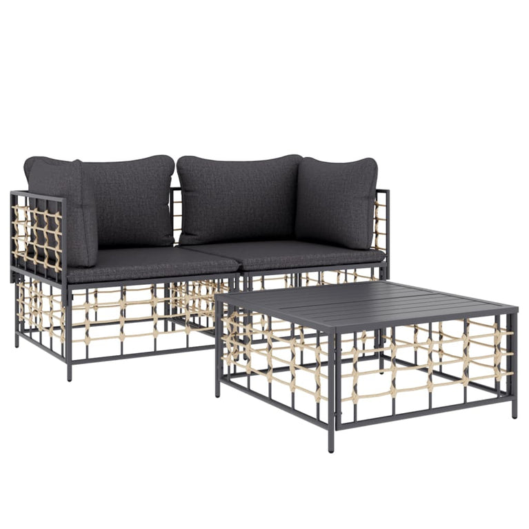 3-delige Loungeset met kussens poly rattan antracietkleurig MeubelReus
