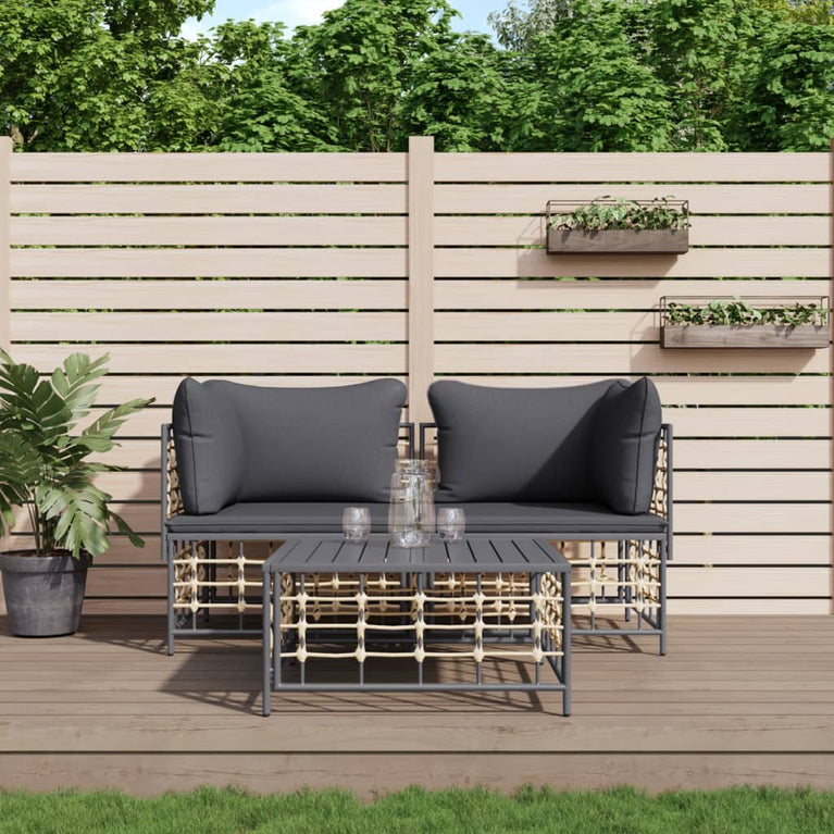 3-delige Loungeset met kussens poly rattan antracietkleurig MeubelReus