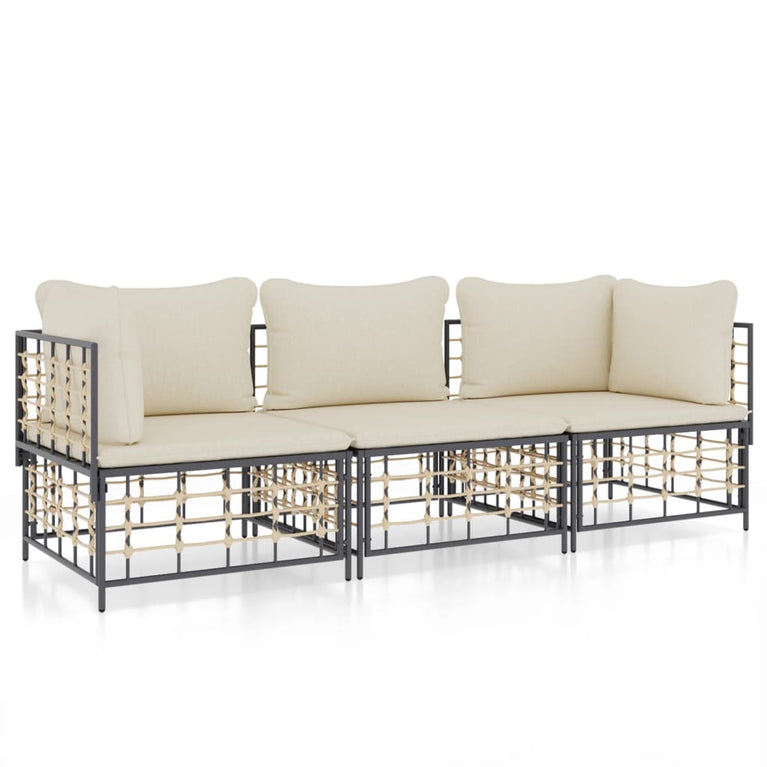 3-delige Loungeset met kussens poly rattan antracietkleurig MeubelReus