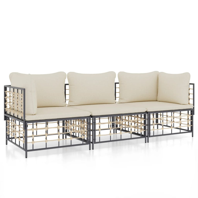 3-delige Loungeset met kussens poly rattan antracietkleurig MeubelReus