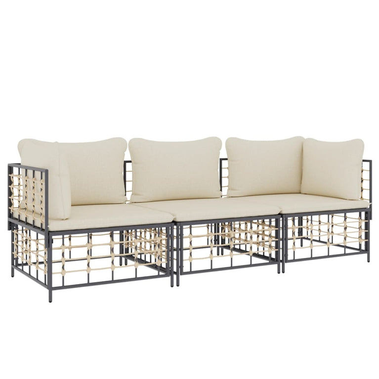 3-delige Loungeset met kussens poly rattan antracietkleurig MeubelReus