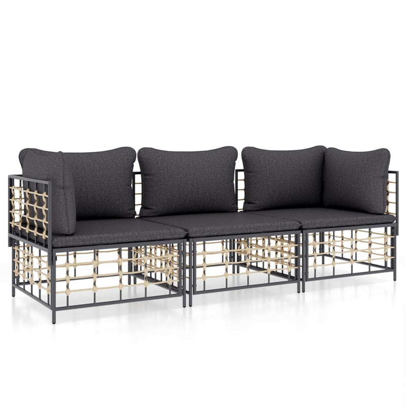 3-delige Loungeset met kussens poly rattan antracietkleurig MeubelReus