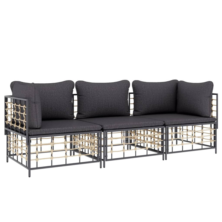 3-delige Loungeset met kussens poly rattan antracietkleurig MeubelReus