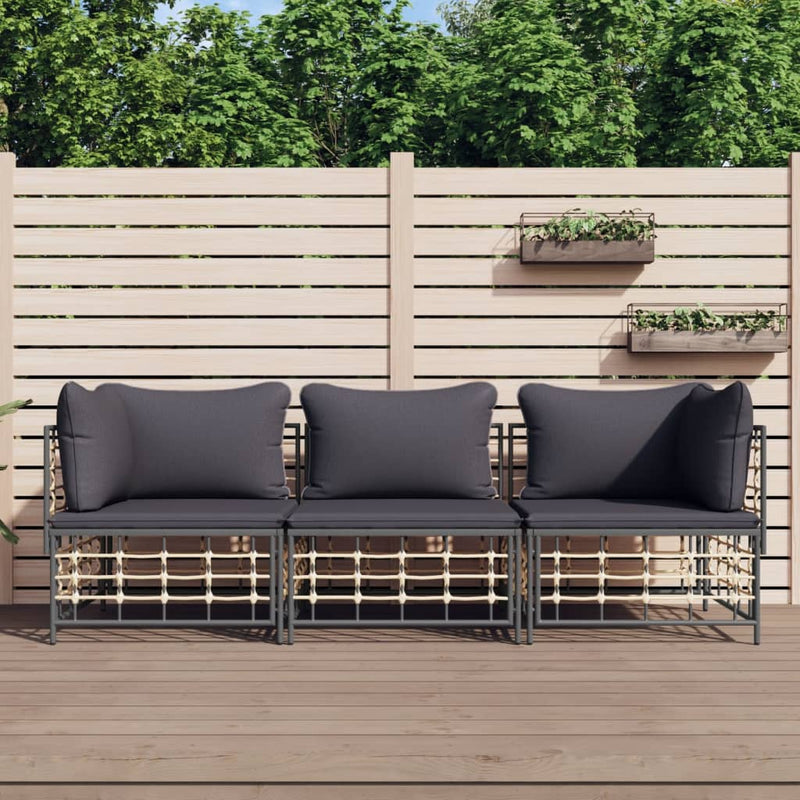 3-delige Loungeset met kussens poly rattan antracietkleurig MeubelReus