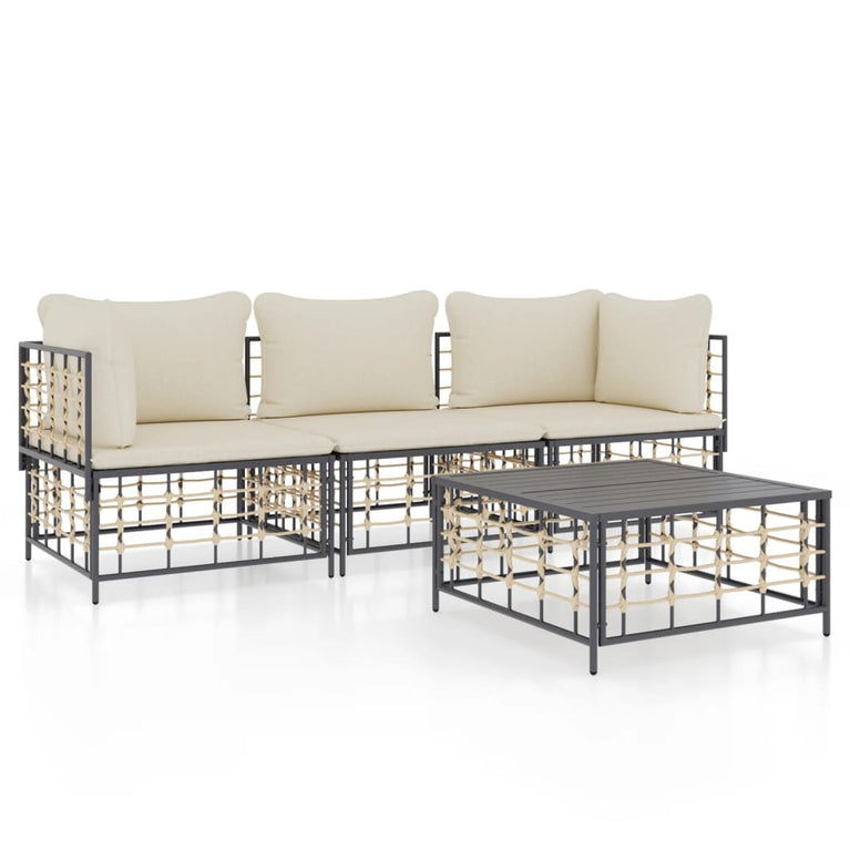 4-delige Loungeset met kussens poly rattan antracietkleurig MeubelReus