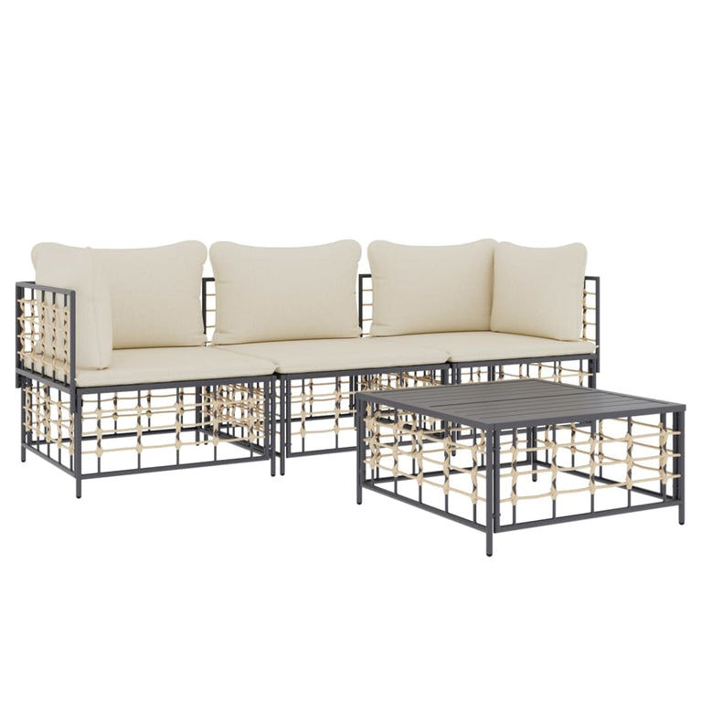 4-delige Loungeset met kussens poly rattan antracietkleurig MeubelReus