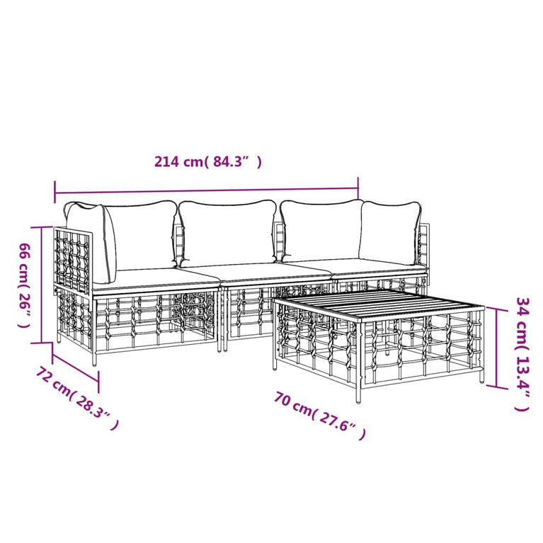 4-delige Loungeset met kussens poly rattan antracietkleurig MeubelReus