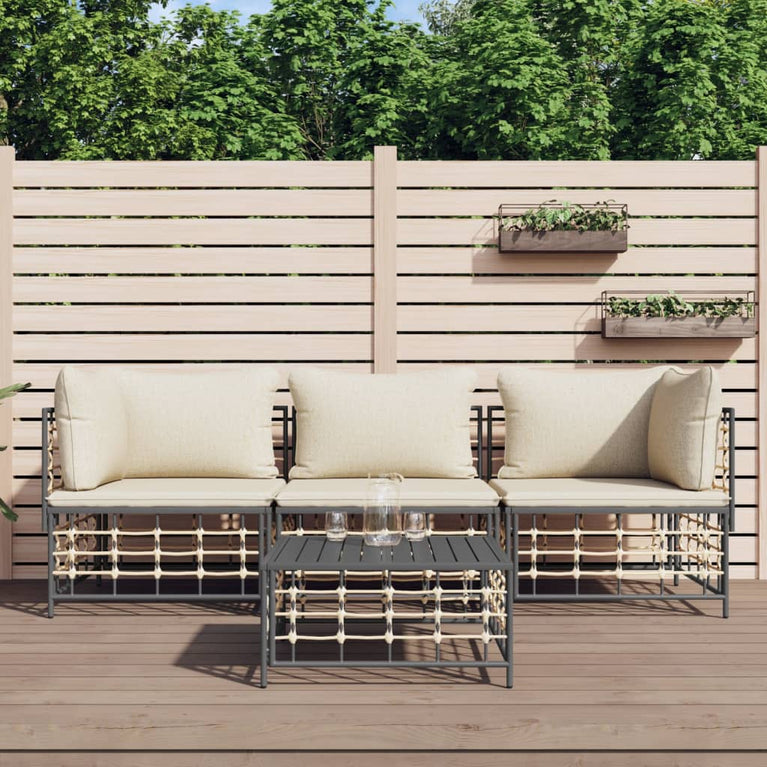 4-delige Loungeset met kussens poly rattan antracietkleurig MeubelReus