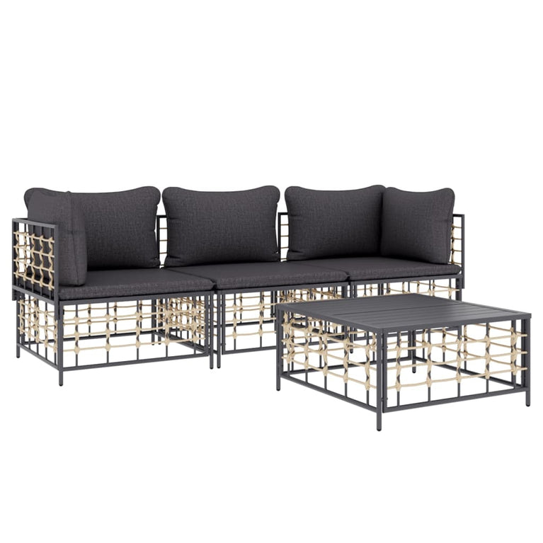 4-delige Loungeset met kussens poly rattan antracietkleurig MeubelReus
