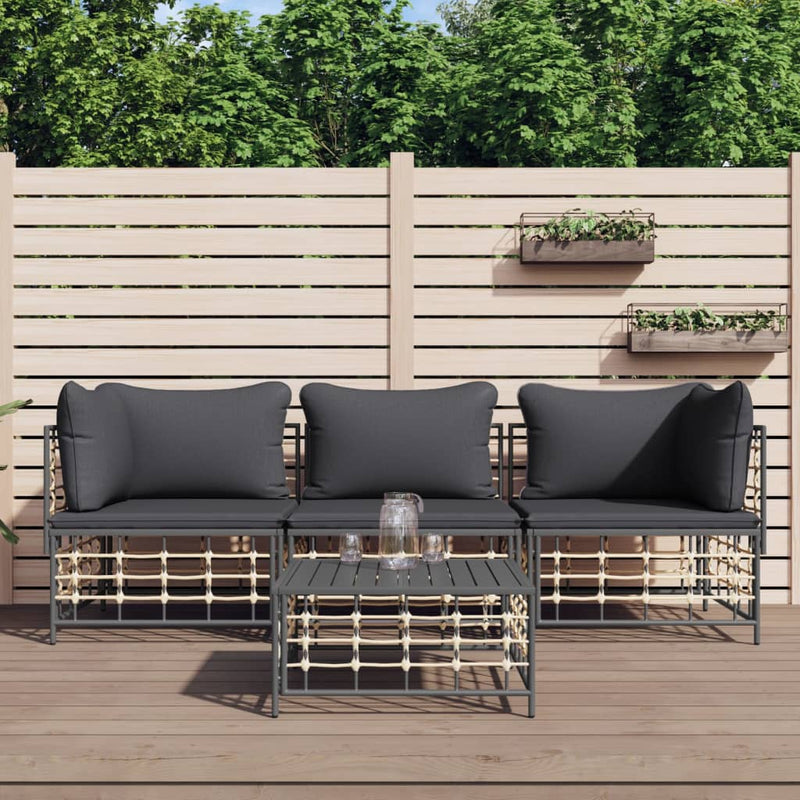 4-delige Loungeset met kussens poly rattan antracietkleurig MeubelReus
