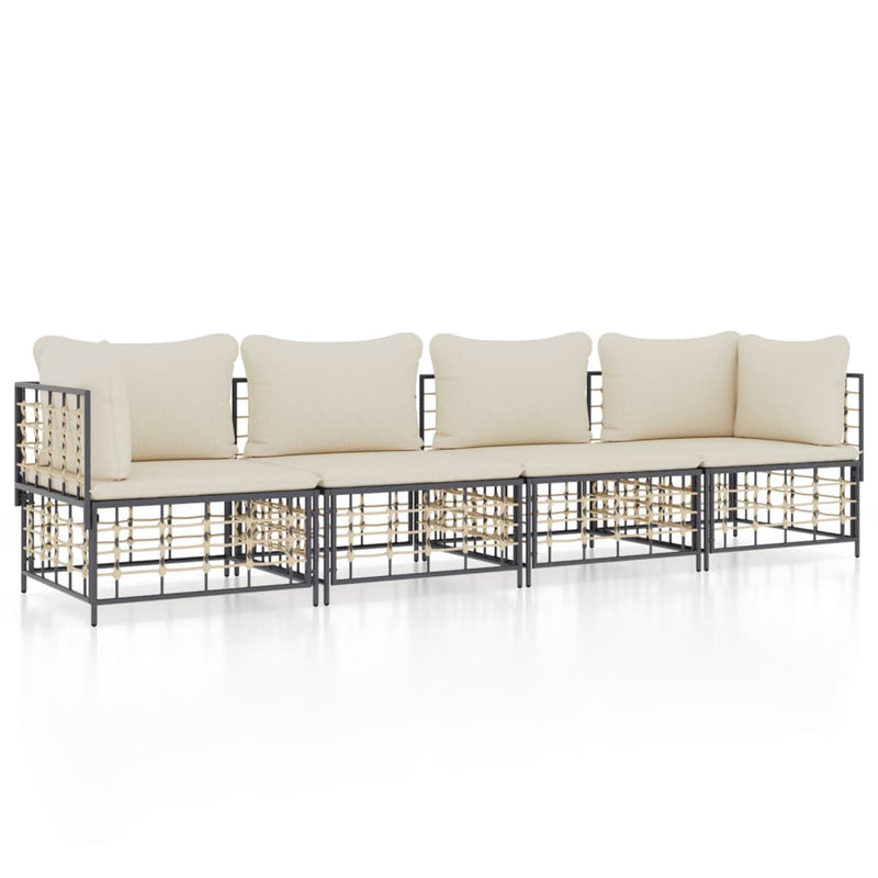 4-delige Loungeset met kussens poly rattan antracietkleurig MeubelReus