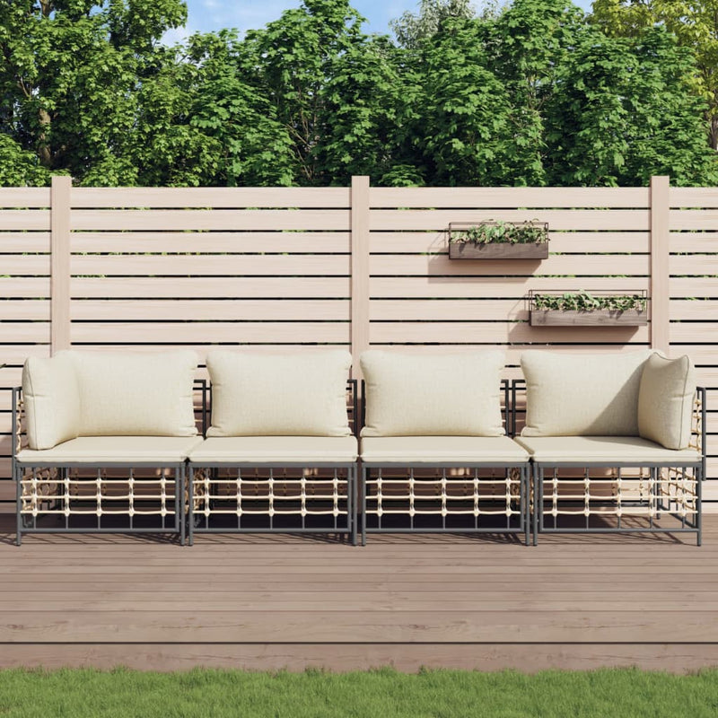 4-delige Loungeset met kussens poly rattan antracietkleurig MeubelReus