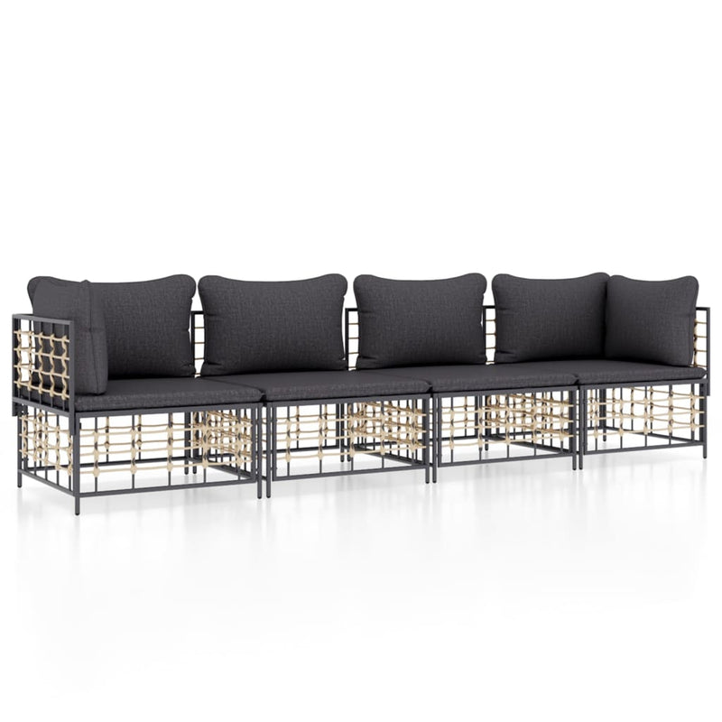 4-delige Loungeset met kussens poly rattan antracietkleurig MeubelReus