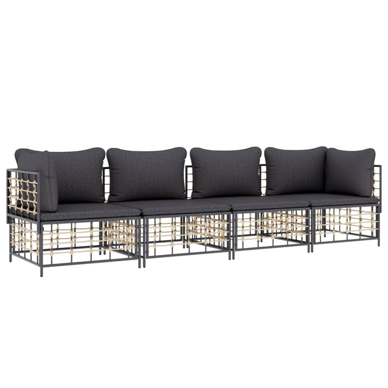 4-delige Loungeset met kussens poly rattan antracietkleurig MeubelReus