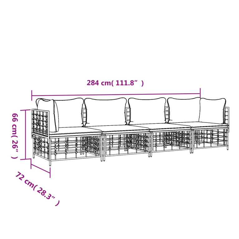 4-delige Loungeset met kussens poly rattan antracietkleurig MeubelReus