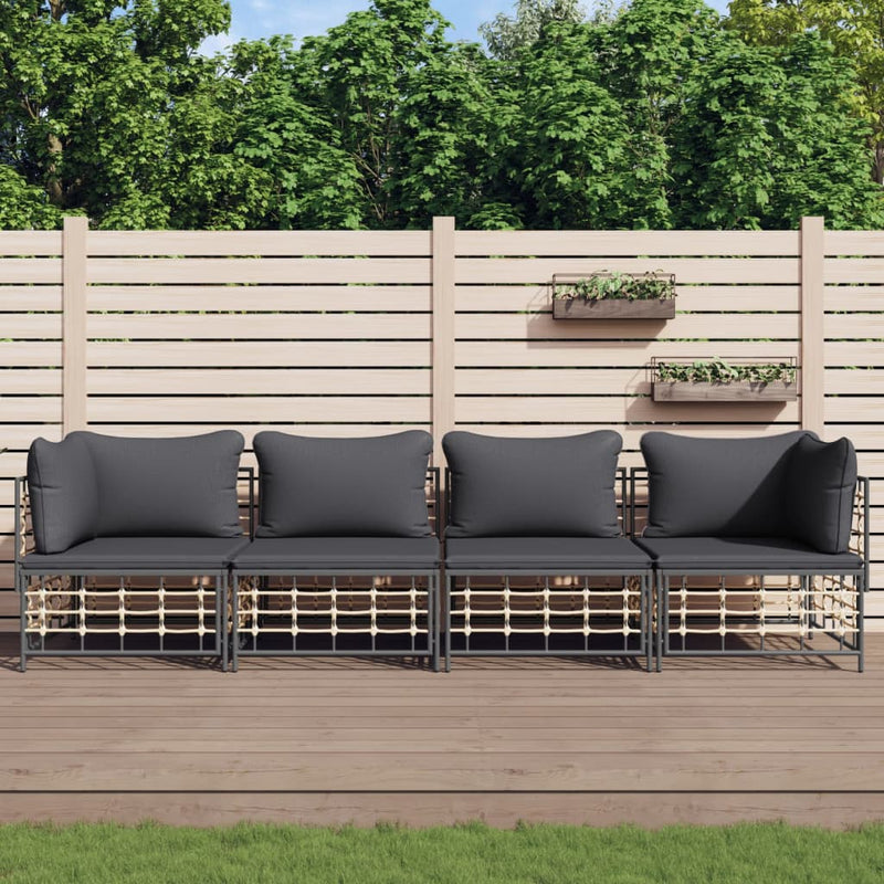4-delige Loungeset met kussens poly rattan antracietkleurig MeubelReus