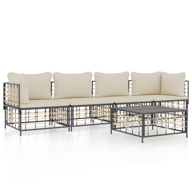5-delige Loungeset met kussens poly rattan antracietkleurig MeubelReus