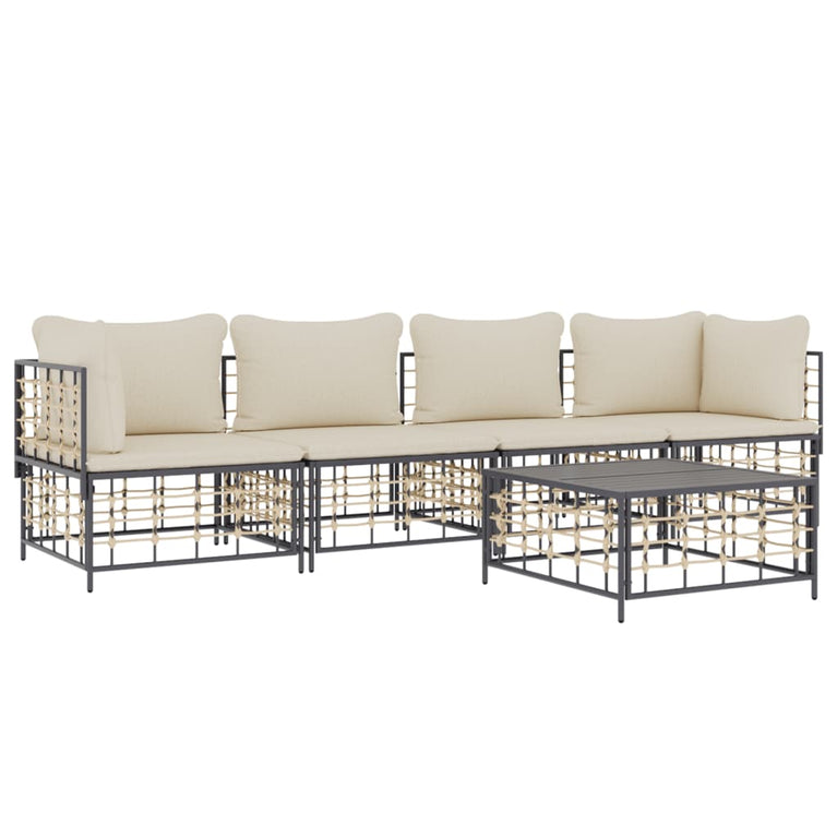 5-delige Loungeset met kussens poly rattan antracietkleurig MeubelReus