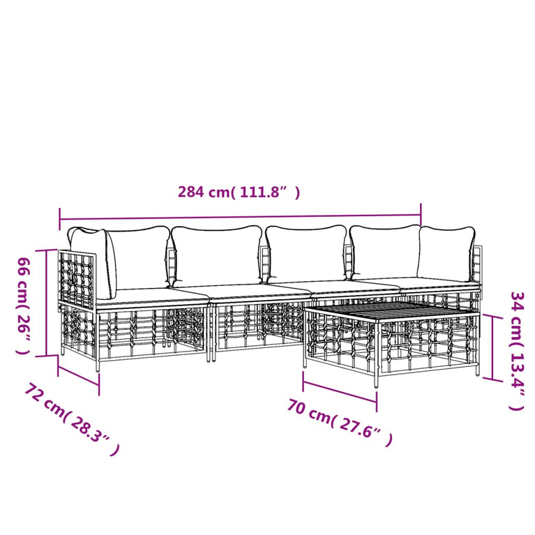 5-delige Loungeset met kussens poly rattan antracietkleurig MeubelReus