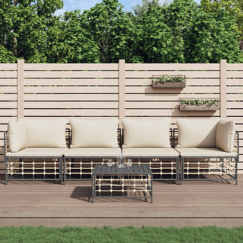 5-delige Loungeset met kussens poly rattan antracietkleurig MeubelReus