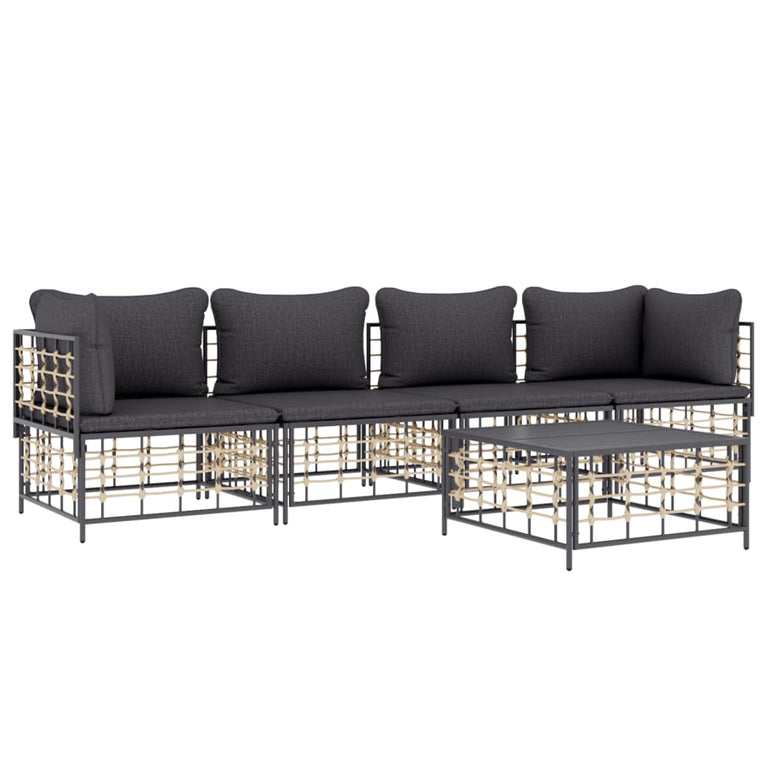 5-delige Loungeset met kussens poly rattan antracietkleurig MeubelReus