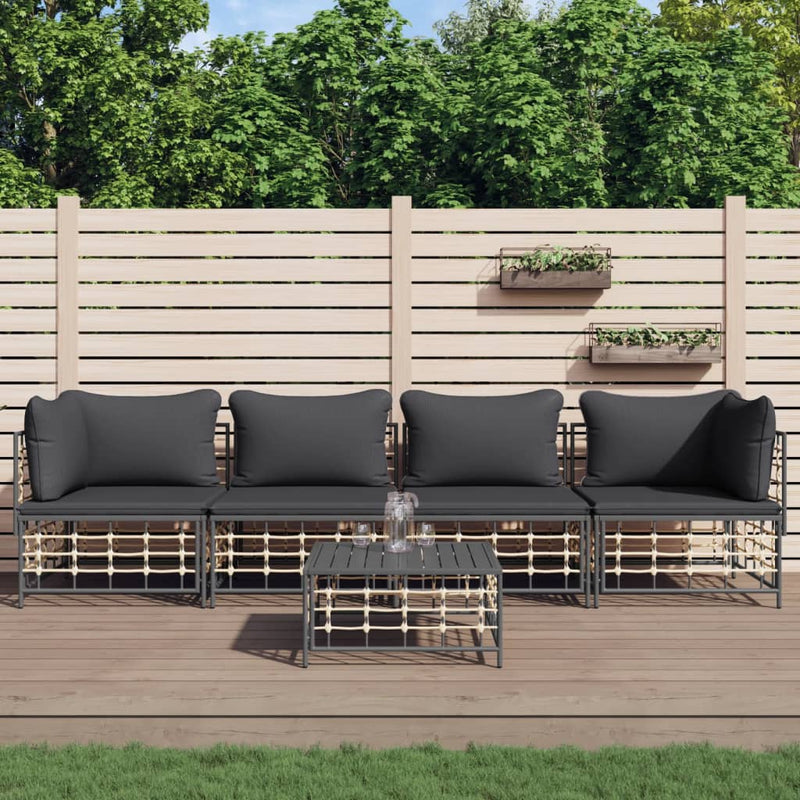 5-delige Loungeset met kussens poly rattan antracietkleurig MeubelReus