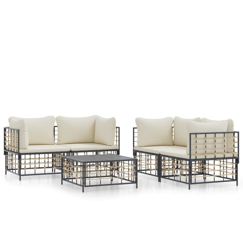 5-delige Loungeset met kussens poly rattan antracietkleurig MeubelReus