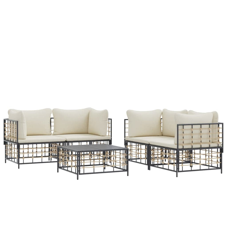 5-delige Loungeset met kussens poly rattan antracietkleurig MeubelReus