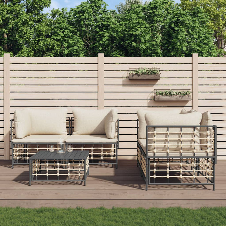 5-delige Loungeset met kussens poly rattan antracietkleurig MeubelReus