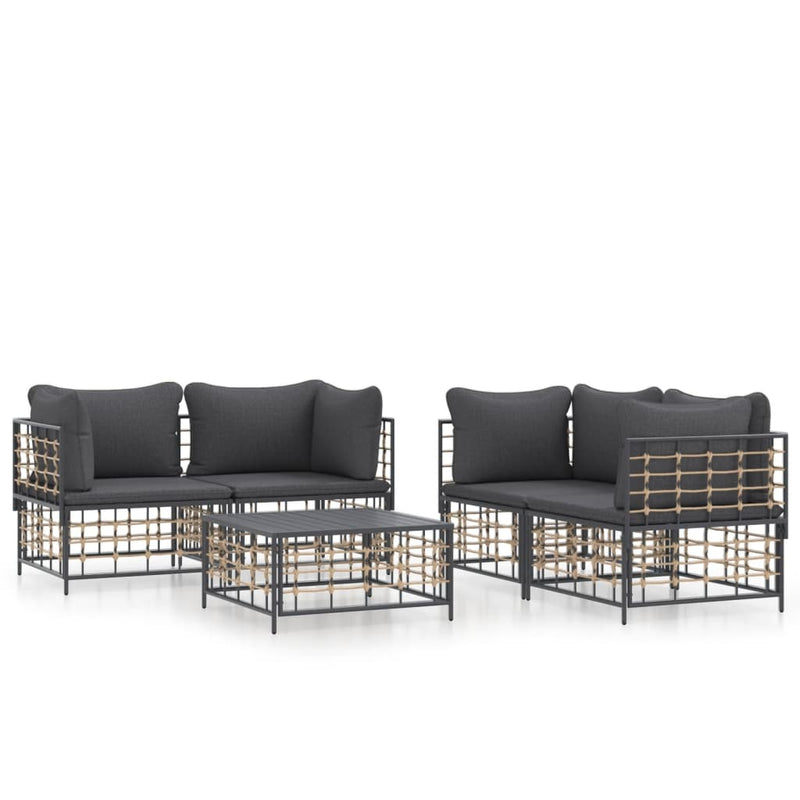 5-delige Loungeset met kussens poly rattan antracietkleurig MeubelReus