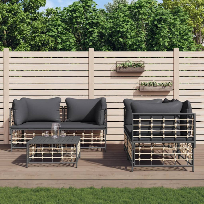5-delige Loungeset met kussens poly rattan antracietkleurig MeubelReus