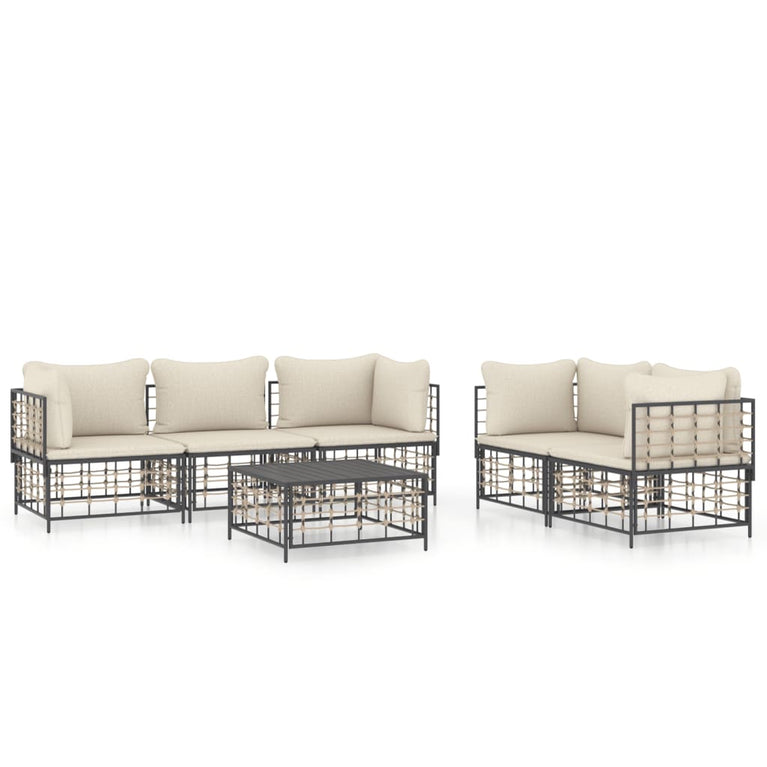 6-delige Loungeset met kussens poly rattan antracietkleurig MeubelReus