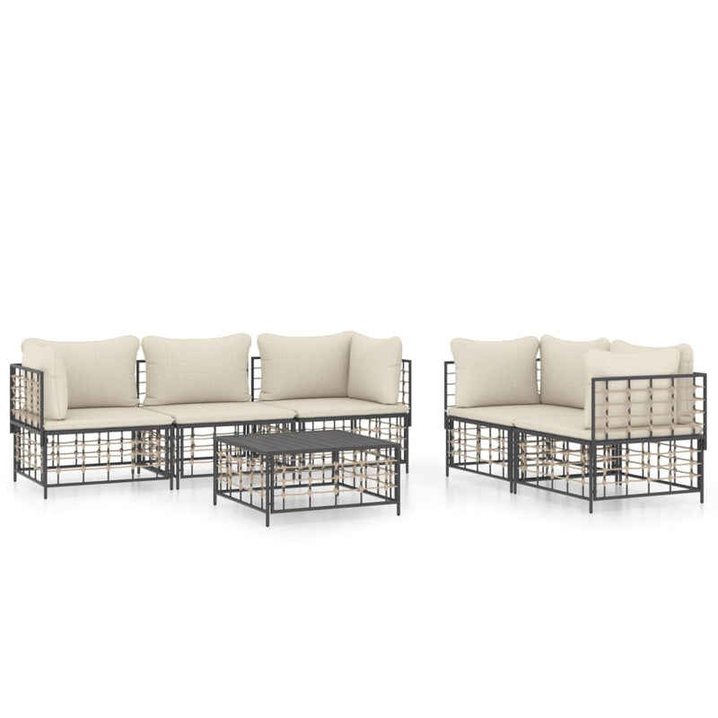 6-delige Loungeset met kussens poly rattan antracietkleurig MeubelReus