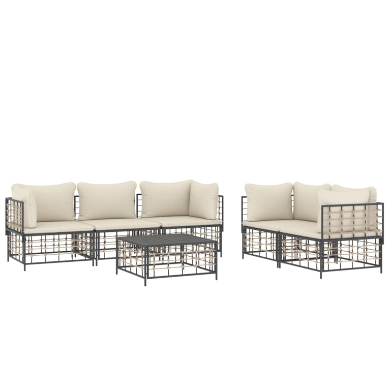 6-delige Loungeset met kussens poly rattan antracietkleurig MeubelReus